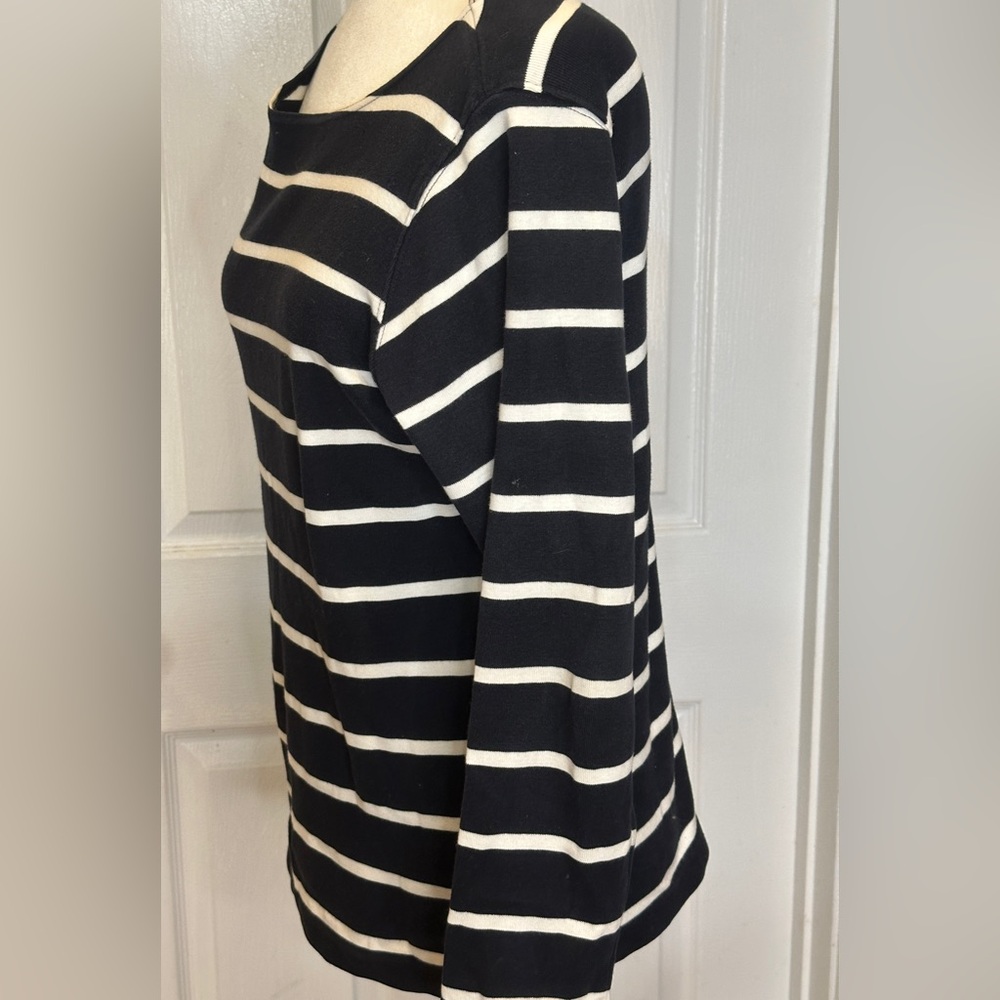 Ann Taylor Black White Stripe Polo Preppy Top Size X Small - Picture 5 of 7